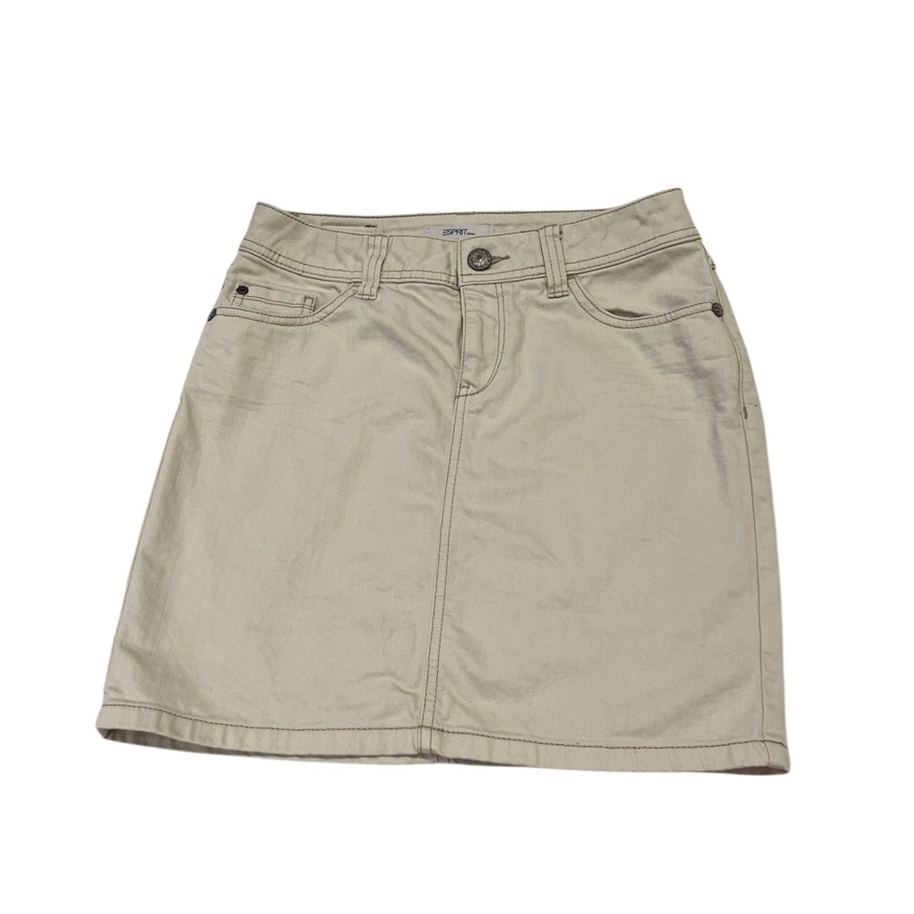 ESPRIT Denim Mini Skirt Cotton Pockets Beige Waist Size 27